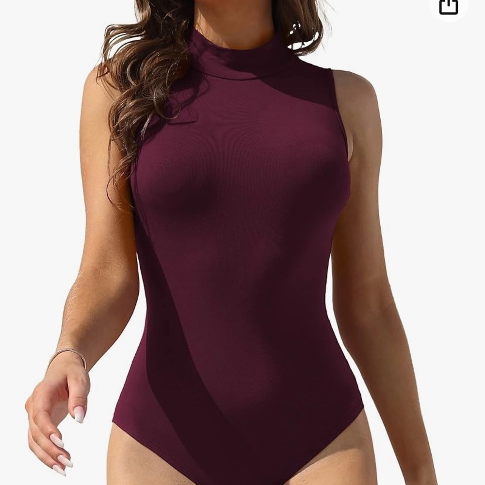 Women's Turtle Neck Mock Neck Sleeveless Slim Fit Bodysuit Tops Jumpsuit